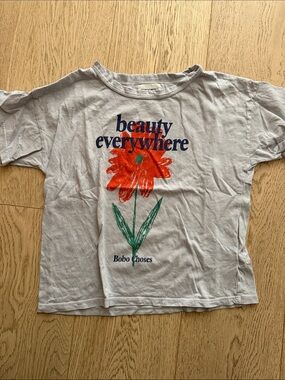 Bobo Choses White Tee with Orange Flower and Green Stem
